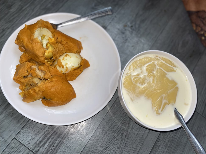 Moi moi & egg with pap