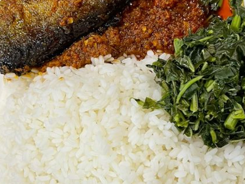 White rice, stew & fish