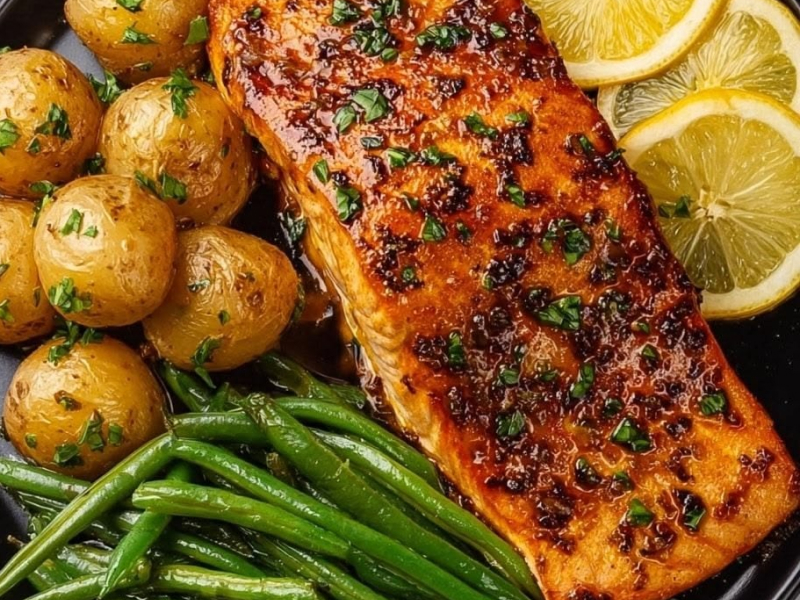 Salmon, new potatoes & greens